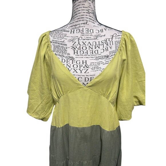 WishingWaves Colorblock Puffed Sleeved Smocked Waist Tiered Maxi Size Medium - Picture 2 of 8